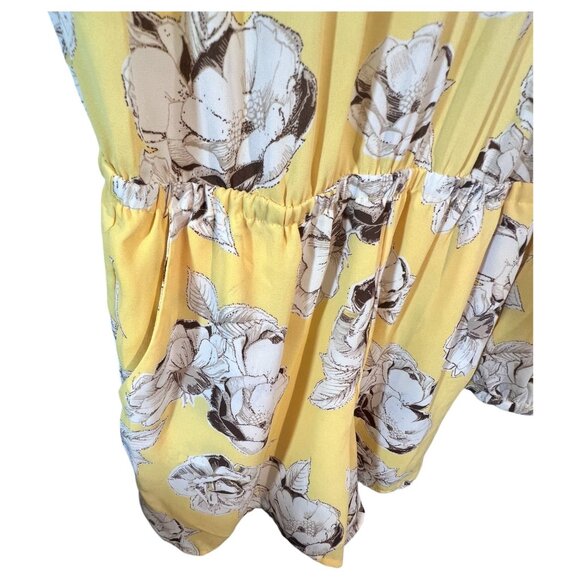 Lila Rose Romper Size 4 Yellow Floral Long Sleeve Keyhole Elastic Waist Pockets - Picture 7 of 9